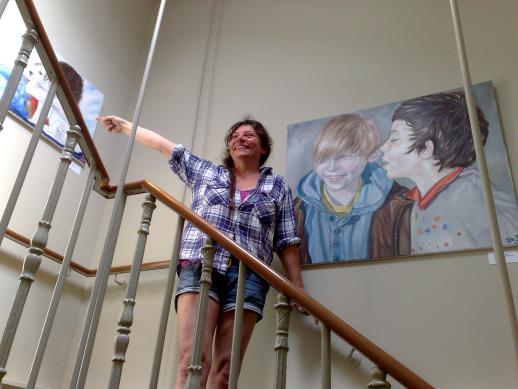 Quiet Joys of Brotherhood, and Boy
                              and Dog, with Jo on the theatre stairs